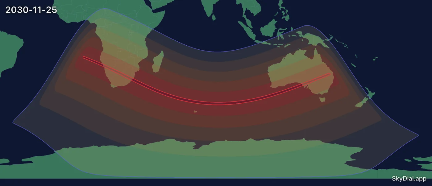 Interactive map of the 2030-11-25 solar eclipse