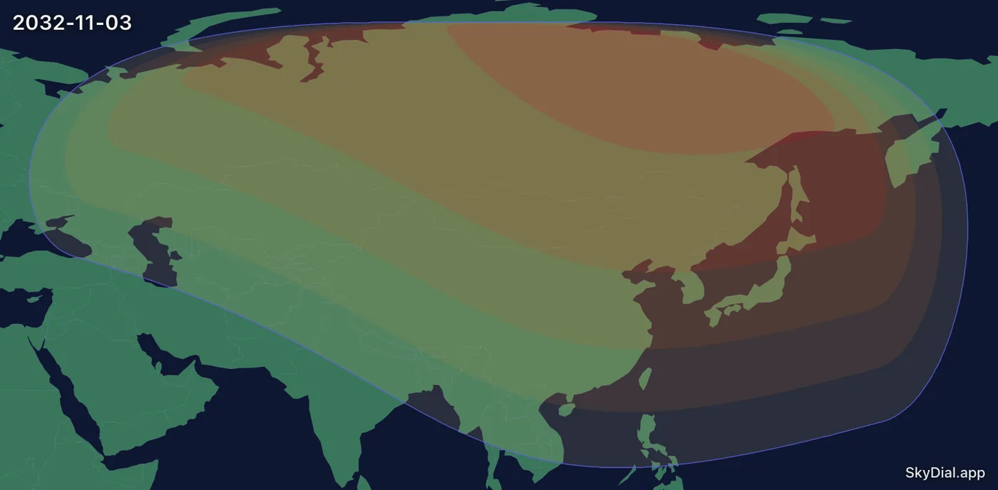 Interactive map of the 2032-11-03 solar eclipse