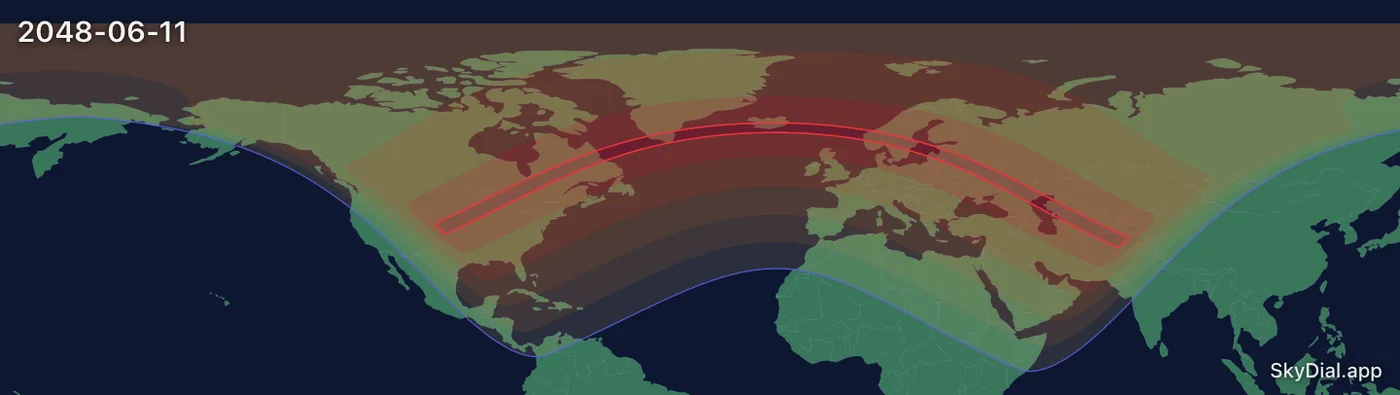 Interactive map of the 2048-06-11 solar eclipse