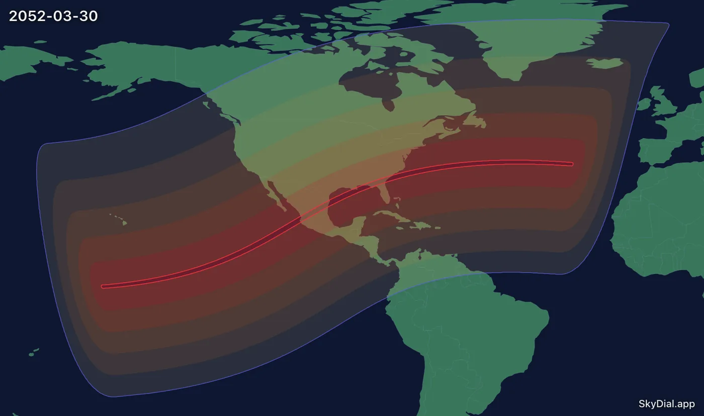 Interactive map of the 2052-03-30 solar eclipse