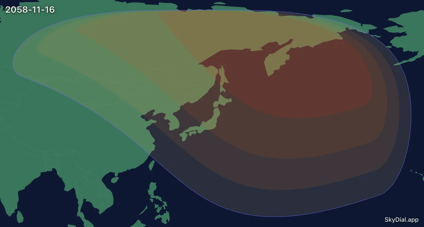 Interactive map of the 2058-11-16 solar eclipse