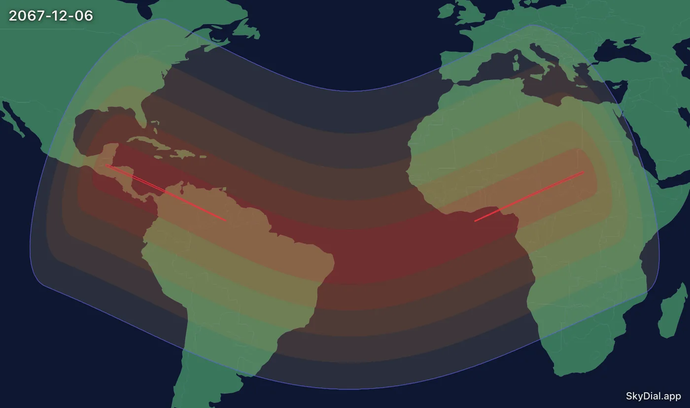 Interactive map of the 2067-12-06 solar eclipse