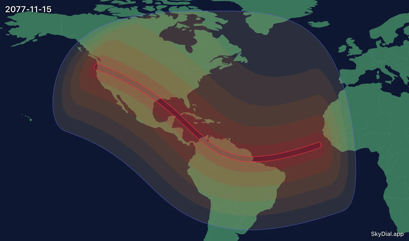 Interactive map of the 2077-11-15 solar eclipse