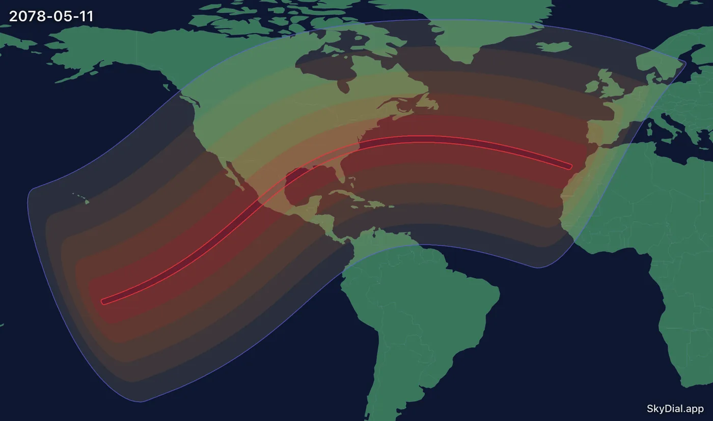 Interactive map of the 2078-05-11 solar eclipse