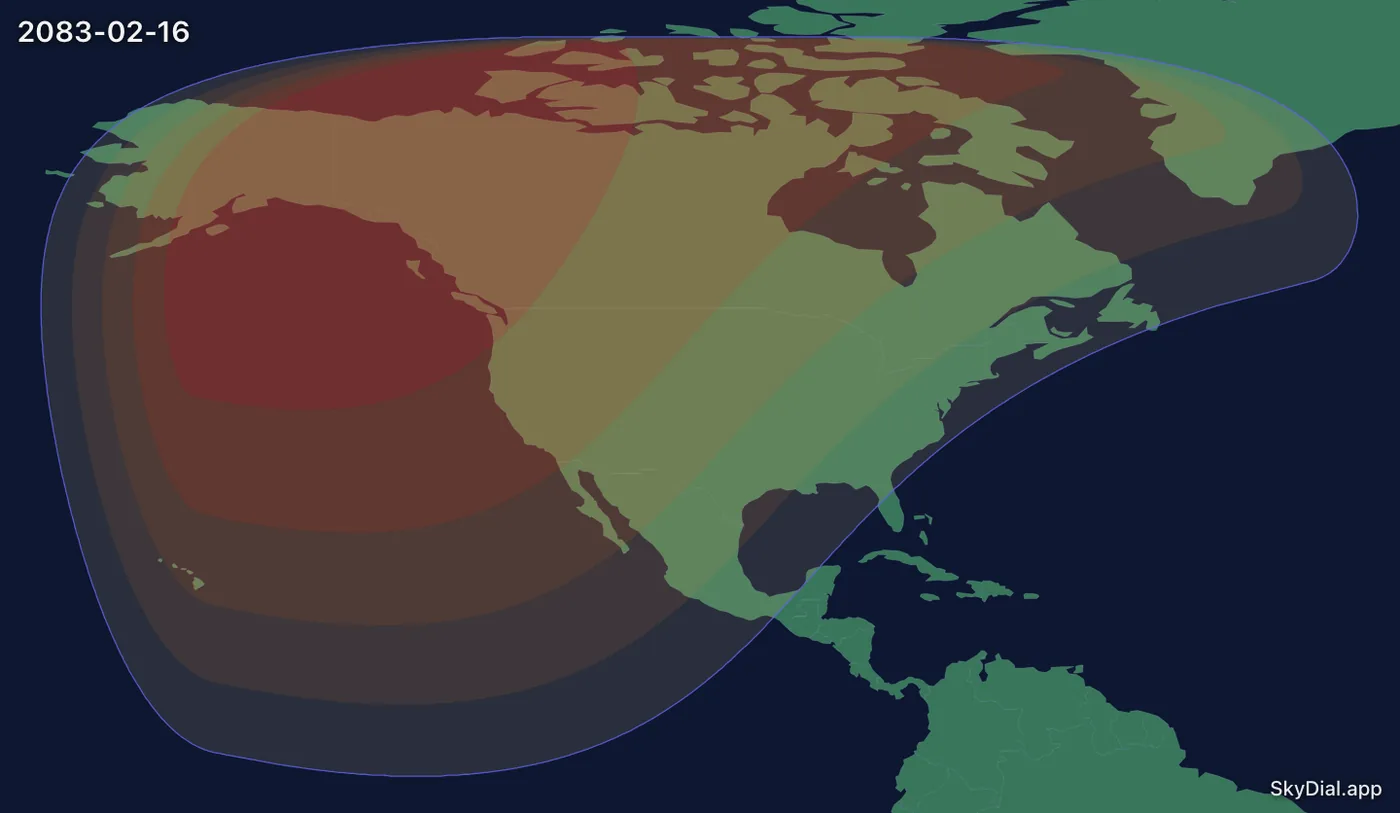 Interactive map of the 2083-02-16 solar eclipse